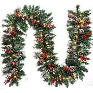 9-foot Christmas Garland with Lights, Battery Powered 8 Lighting Modes, 50 LED